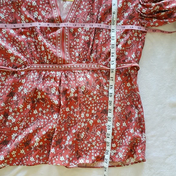 MAX STUDIO Pouffy 3/4 Sleeve Empire Tie Waist Earth Tone Blouse--NWT--L - Picture 11 of 11